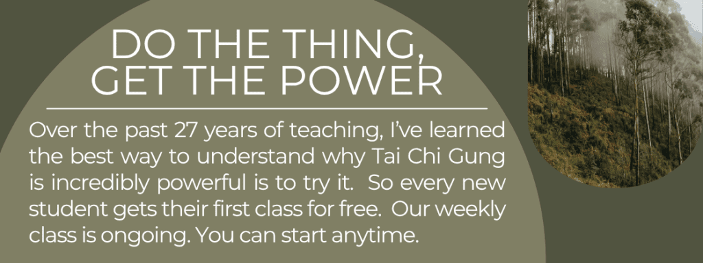 Do the thing, get the power: Over the past 27 years of teaching, I have learned the best way to understand Tai Chi Gung is to do it. 